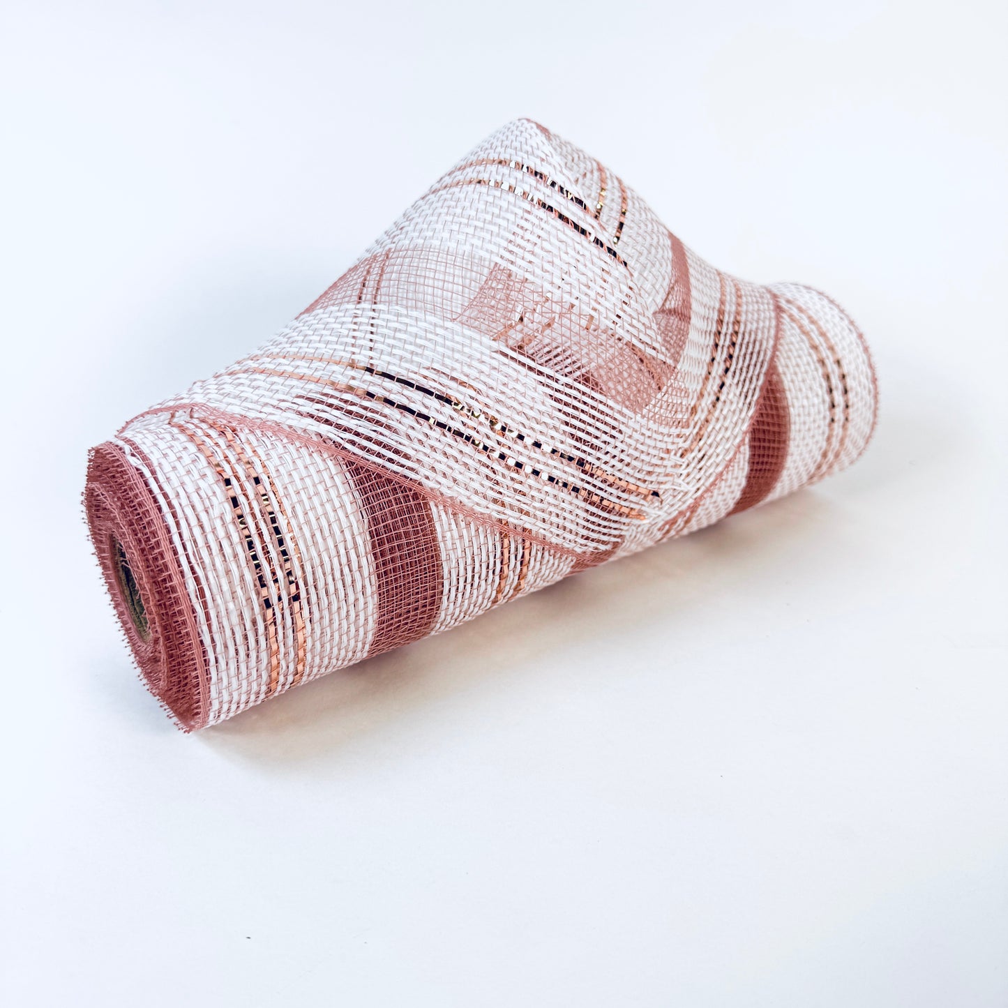 White and Rose Gold stripes Deco Mesh - ( 10 Inch x 10 Yards )