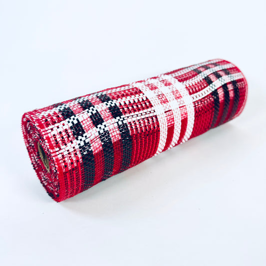 Red White Black Plaid Deco Mesh - Holiday Plaid Deco Mesh - ( 10 Inch x 10 Yards )