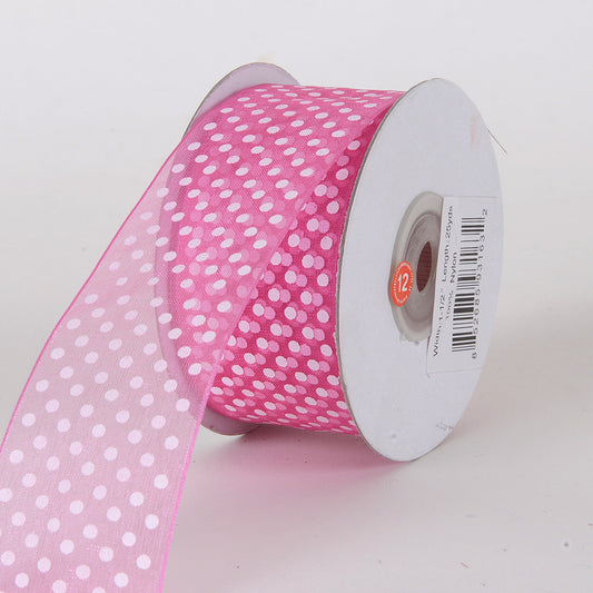 Hot Pink - Organza Polka Dot Ribbon - ( W: 3/8 Inch | L: 25 Yards )