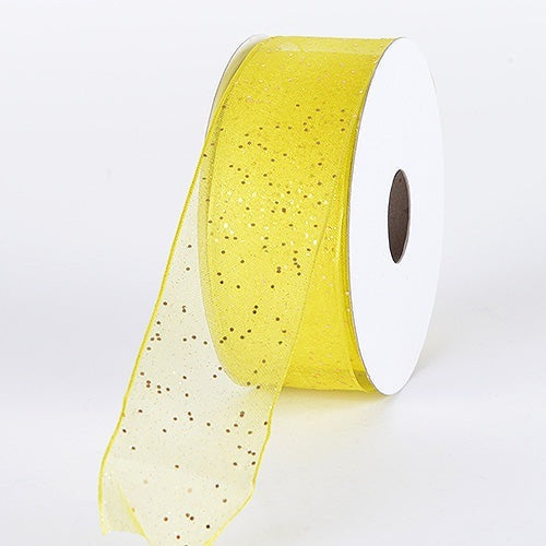 Daffodil - Organza Ribbon with Glitters Wired Edge - ( W: 5/8 Inch | L: 25 Yards ) BBCrafts.com