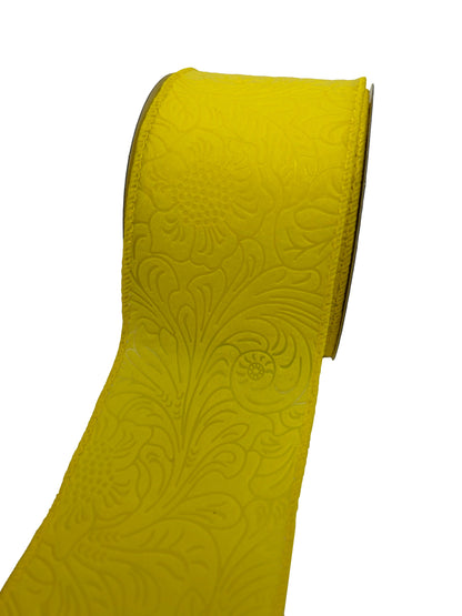 Daffodil Flower Embossed Wired Ribbon - 7/8 Inch x 50 Yards