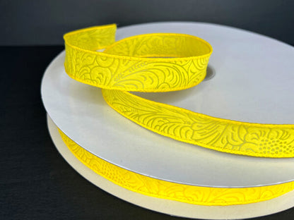 Daffodil Flower Embossed Wired Ribbon - 7/8 Inch x 50 Yards