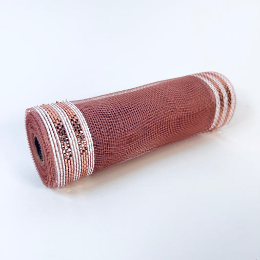 Rose Gold Stripe Poly Deco Mesh - ( 10 Inch x 10 Yards )