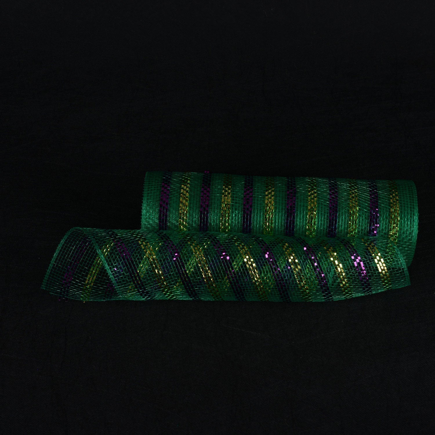 Emerald with Multi Color Lines - Poly Deco Mesh Wreath Material with Laser Mono Stripe - ( 10 Inch x 10 Yards ) BBCrafts.com