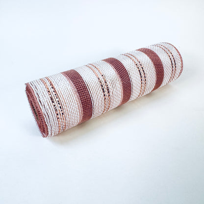 White and Rose Gold stripes Deco Mesh - ( 10 Inch x 10 Yards )