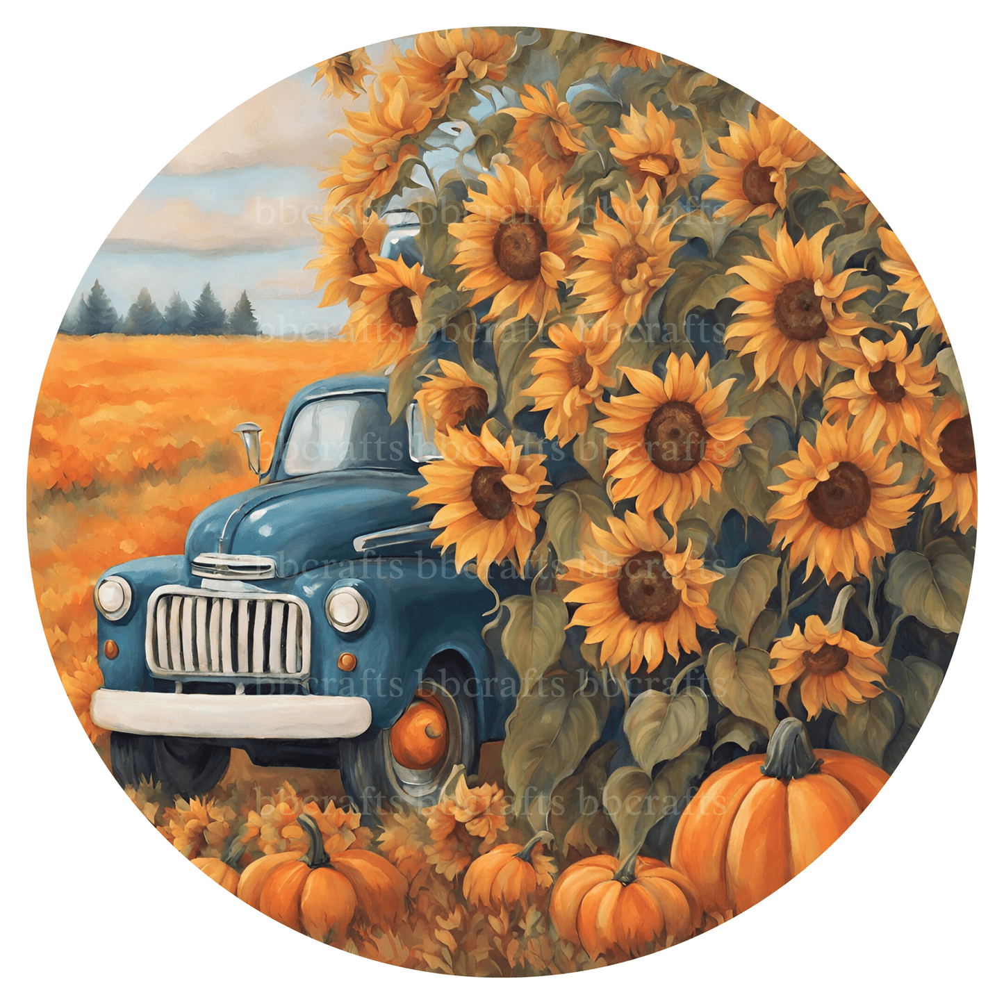 Fall Metal Sign: FALL SUNFLOWERS & PUMPKINS - Wreath Accent - Made In USA BBCrafts.com