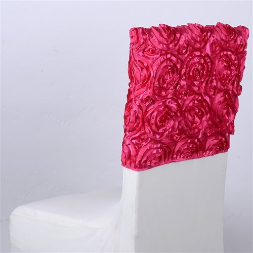 Fuchsia 16 Inch x 14 Inch Rosette Satin Chair Top Covers BBCrafts.com