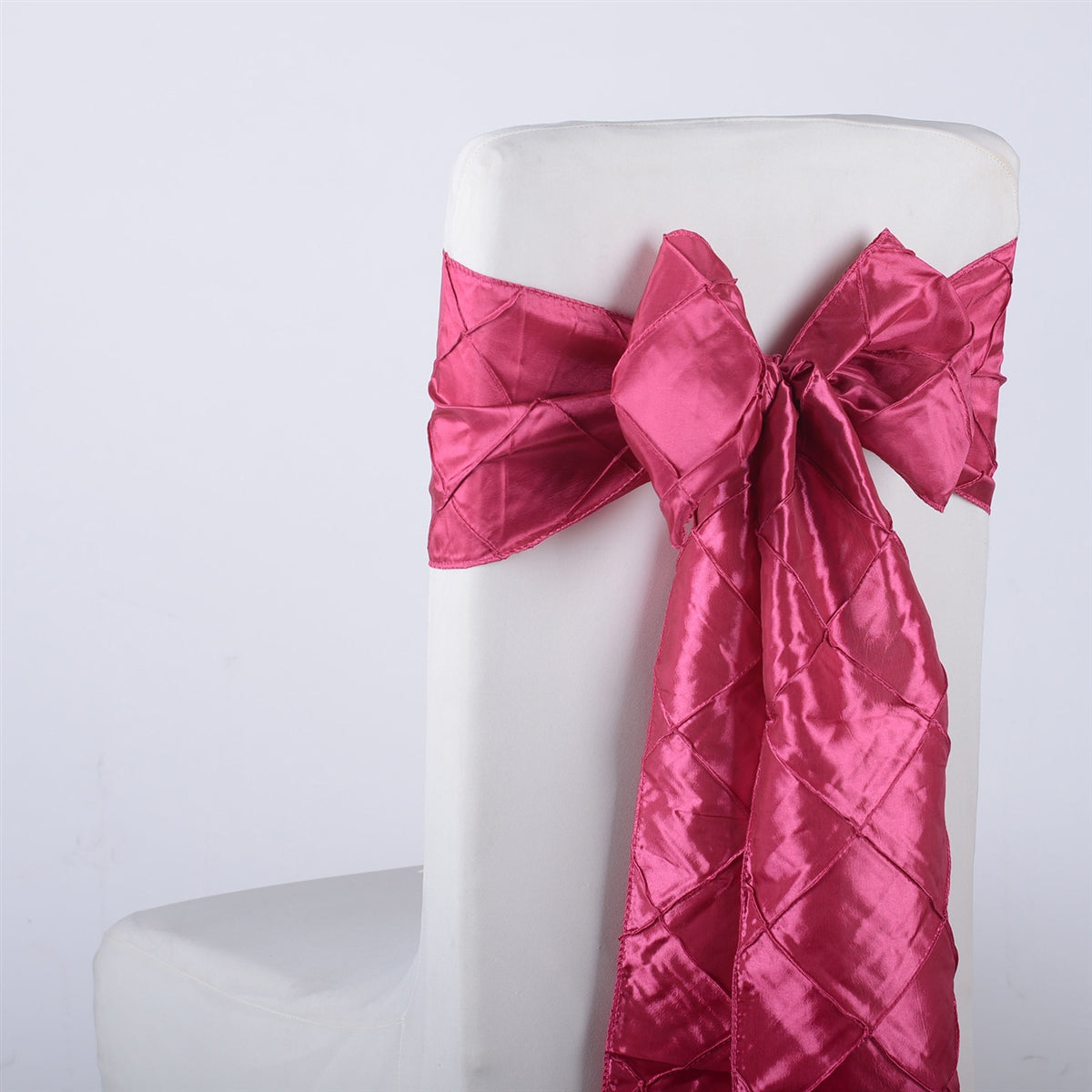 Fuchsia - 7 inch x 108 inch Pintuck Satin Chair Sash - Pack of 10 BBCrafts.com