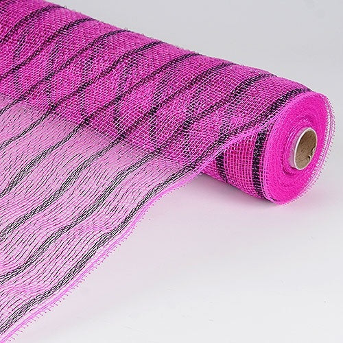 Fuchsia Black - Holiday Floral Mesh Wraps - ( 21 Inch x 10 Yards ) BBCrafts.com