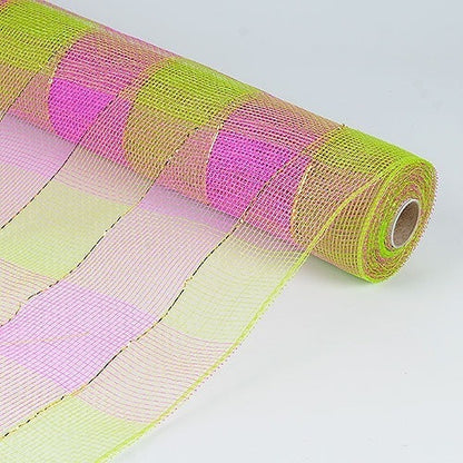 Fuchsia Green - Floral Mesh Wrap Two Color Design - ( 21 Inch x 10 Yards ) BBCrafts.com