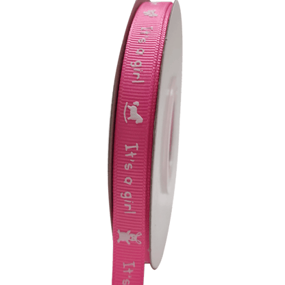 Fuchsia - It's a girl - Grosgrain Ribbon Baby Design ( W: 3/8 Inch | L: 25 Yards ) BBCrafts.com