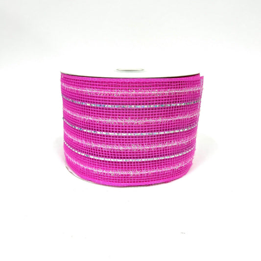 Fuchsia - Laser Metallic Mesh Ribbon - ( 4 Inch x 25 Yards ) BBCrafts.com