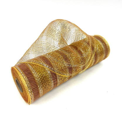 Old Gold - Deco Mesh Eyelash Metallic Stripes - 10 Inch x 10 Yards