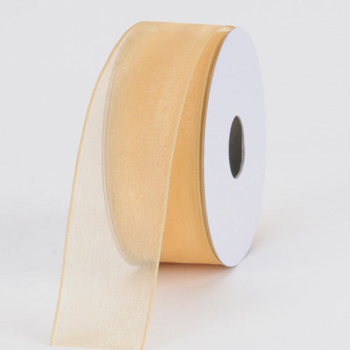 Gold - Organza Ribbon Thin Wire Edge 25 Yards - ( W: 5/8 Inch | L: 25 Yards ) BBCrafts.com