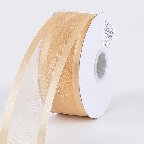 Gold - Organza Ribbon Two Striped Satin Edge - ( 1 - 1/2 Inch | 25 Yards ) BBCrafts.com