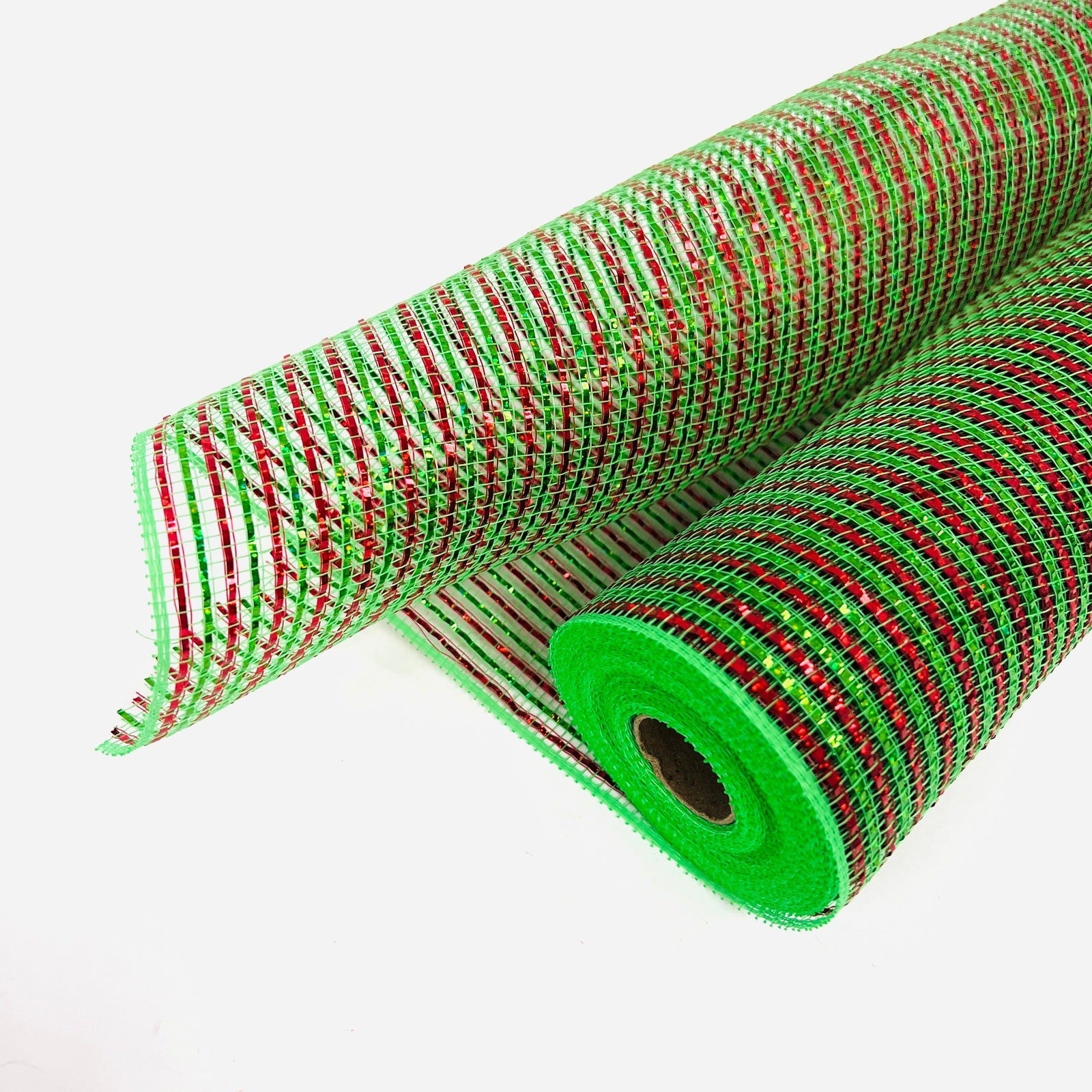 Green with Red Lines Christmas Mesh - 21 Inch x 10 Yards BBCrafts.com