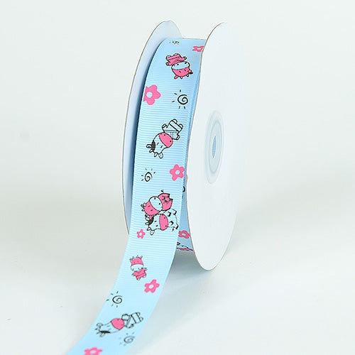 Grosgrain Ribbon MooMoo Cow Print Light Blue ( 7/8 Inch | 25 Yards ) BBCrafts.com