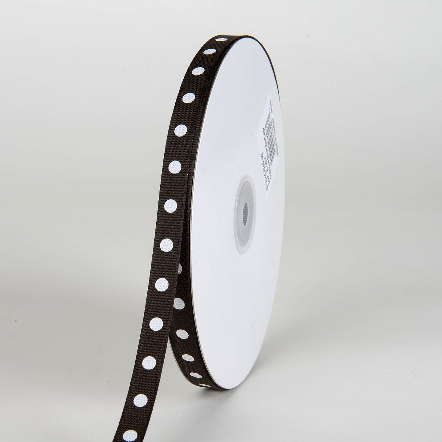 Grosgrain Ribbon Polka Dot Chocolate Brown with White Dots ( W: 3/8 Inch | L: 50 Yards ) BBCrafts.com