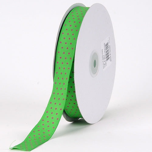 Grosgrain Ribbon Swiss Dot Emerald with Fuchsia Dots ( 7/8 Inch | 50 Yards ) BBCrafts.com