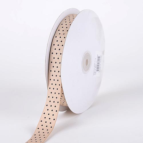 Grosgrain Ribbon Swiss Dot Tan with Brown Dots ( 7/8 Inch | 50 Yards ) BBCrafts.com