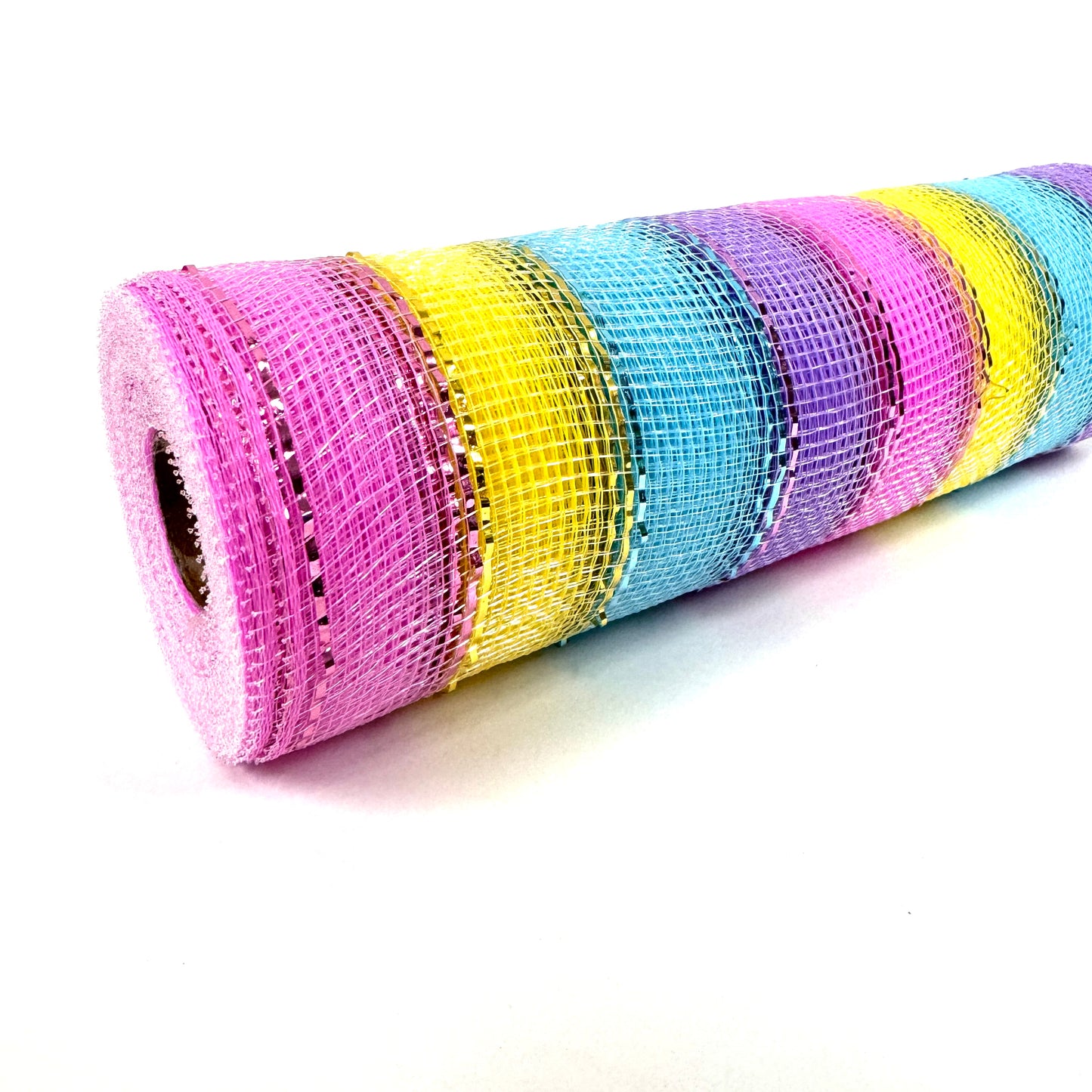 Rainbow Unicorn - Poly Deco Mesh with Laser Mono Stripe - ( 10 Inch x 10 Yards )