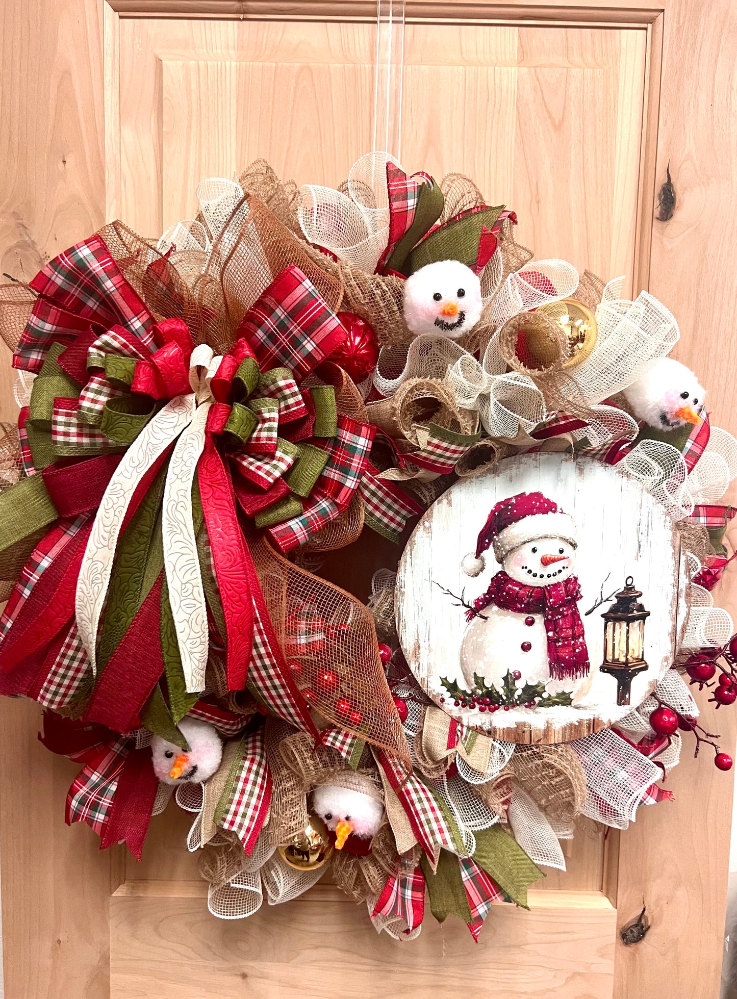 Red Plaid Snowman Wreath - Made By Designer Leah