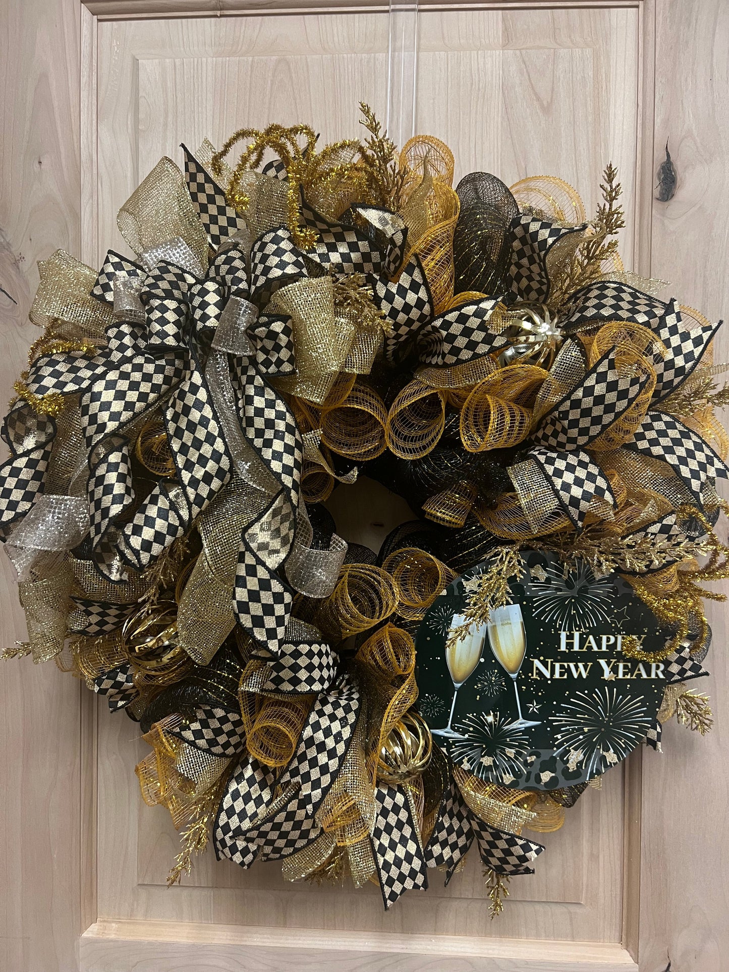 Happy New Year Deco Mesh Wreath - Made by Designer Leah