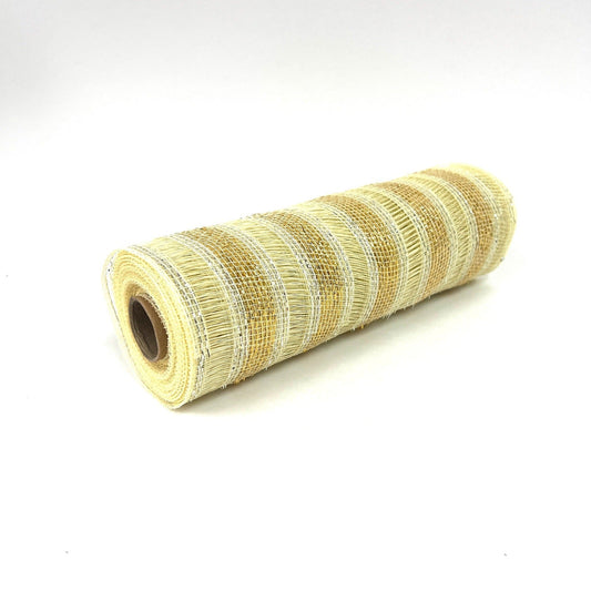 Ivory - Deco Mesh Eyelash Metallic Stripes - (10 Inch x 10 Yards) BBCrafts.com