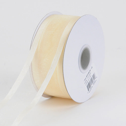 Ivory - Organza Ribbon Two Striped Satin Edge - ( 1 - 1/2 Inch | 25 Yards ) BBCrafts.com