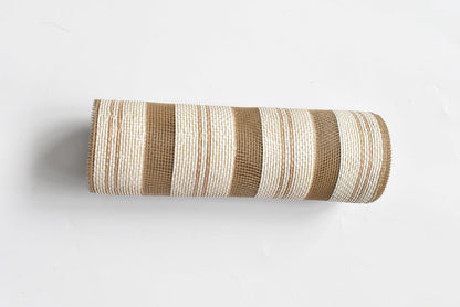 Jute Burlap Natural Ivory Burlap Stripes Mesh - (10 Inch x 10 Yards) BBCrafts.com