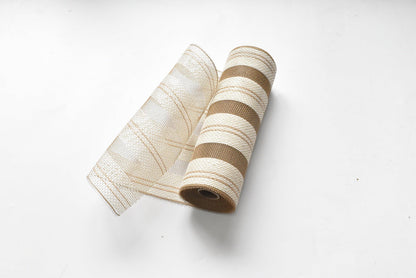 Jute Burlap Natural Ivory Burlap Stripes Mesh - (10 Inch x 10 Yards) BBCrafts.com