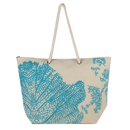 Leave Print Large Canvas Tote Bag Travel Tote Bag - Light Blue - 19 Inch x 15 Inch - Women Swim Pool Bag Large Tote BBCrafts.com