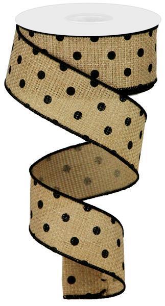 Light Beige & Black - Small Dot On Cross Royal Wired Edge Ribbon - ( 1-1/2 Inch | 10 Yards ) BBCrafts.com