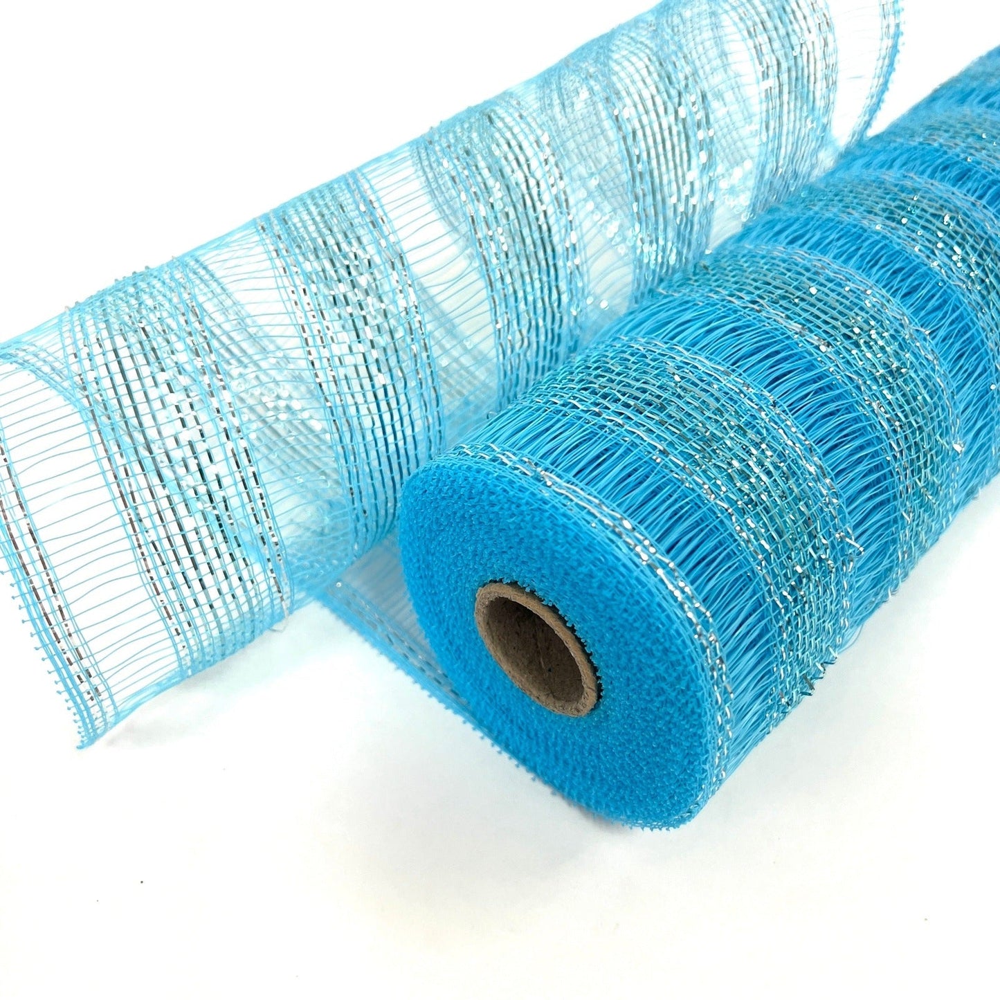 Light Blue - Deco Mesh Eyelash Metallic Stripes - (10 Inch x 10 Yards) BBCrafts.com