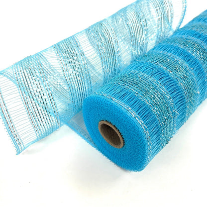 Light Blue - Deco Mesh Eyelash Metallic Stripes - (10 Inch x 10 Yards) BBCrafts.com