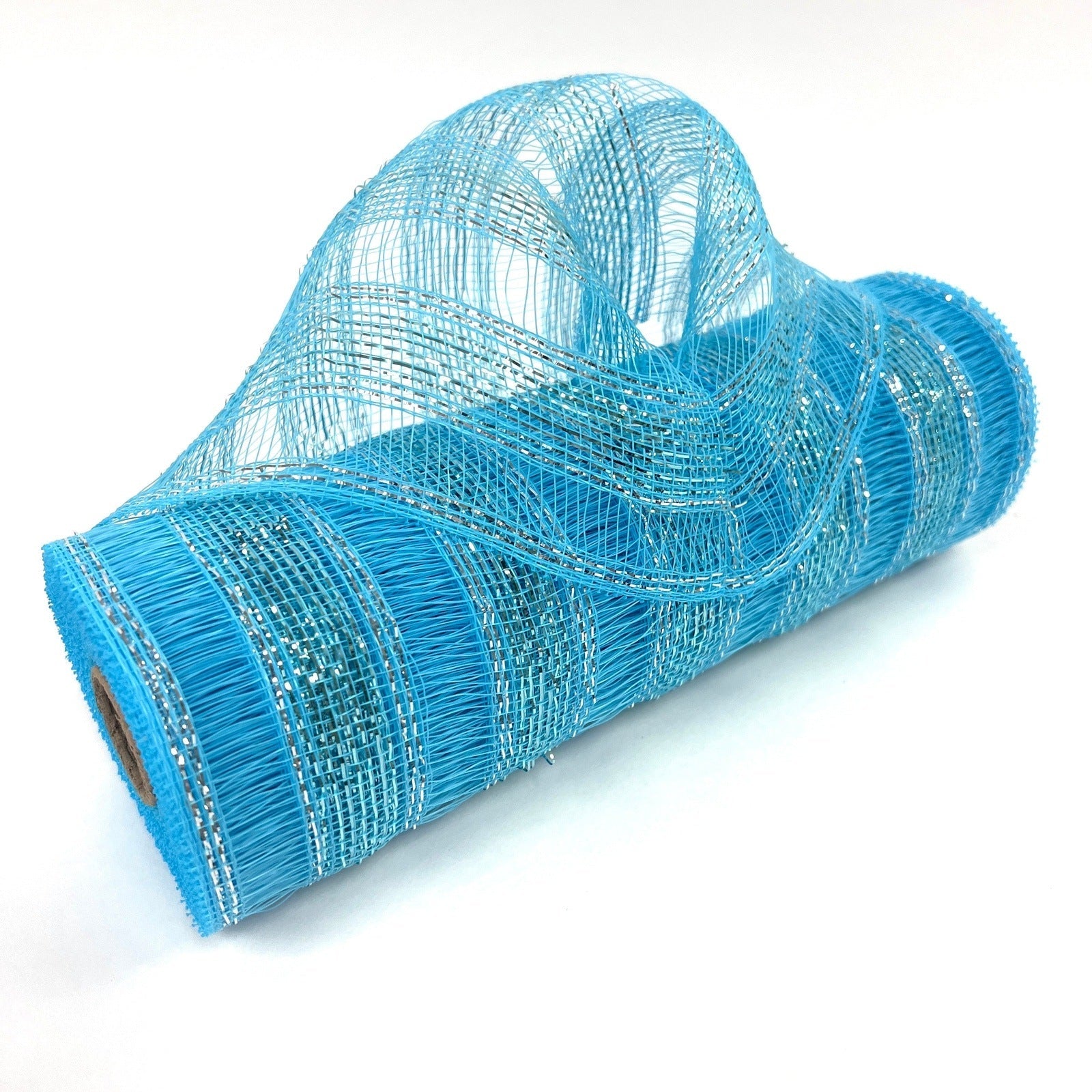 Light Blue - Deco Mesh Eyelash Metallic Stripes - (10 Inch x 10 Yards) BBCrafts.com