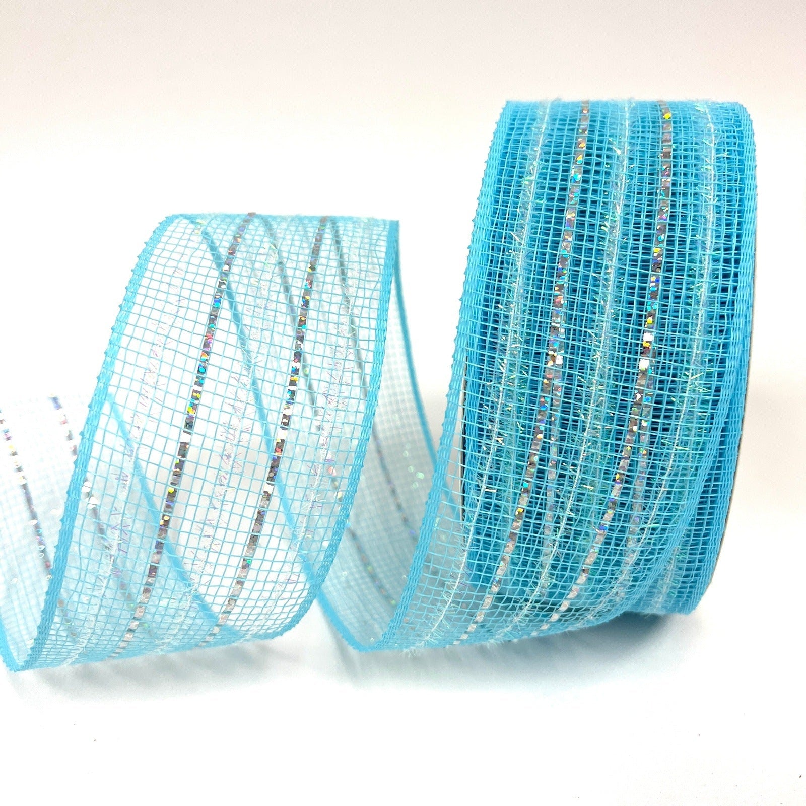 Light Blue - Laser Metallic Mesh Ribbon - ( 2 - 1/2 Inch x 25 Yards ) BBCrafts.com