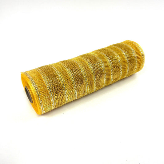 Light Gold - Deco Mesh Eyelash Metallic Stripes - (10 Inch x 10 Yards) BBCrafts.com