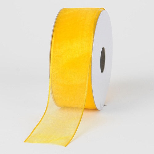 Light Gold - Organza Ribbon Thin Wire Edge 25 Yards - ( 1 - 1/2 Inch | 25 Yards ) BBCrafts.com