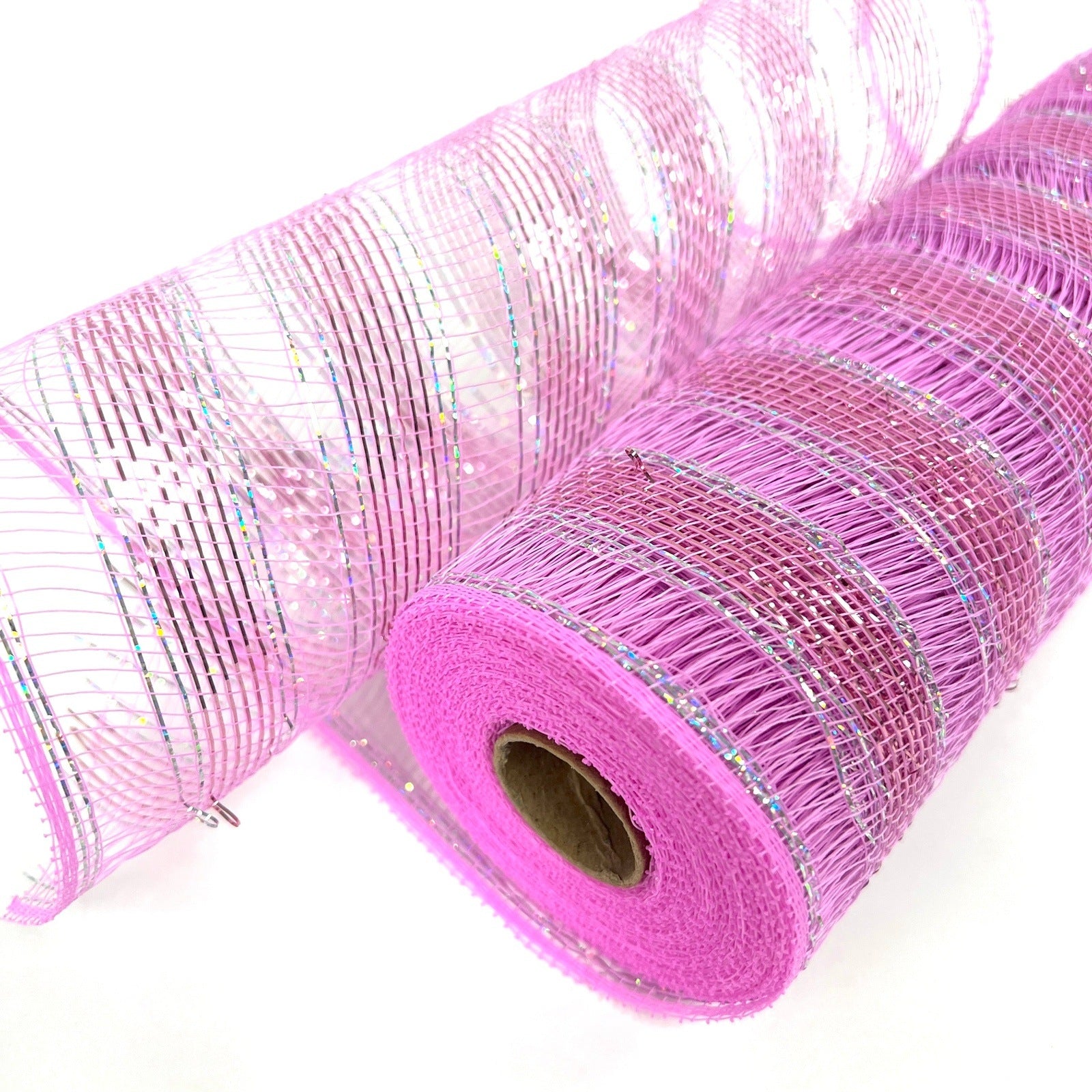 Light Pink - Deco Mesh Eyelash Metallic Stripes - (10 Inch x 10 Yards) BBCrafts.com