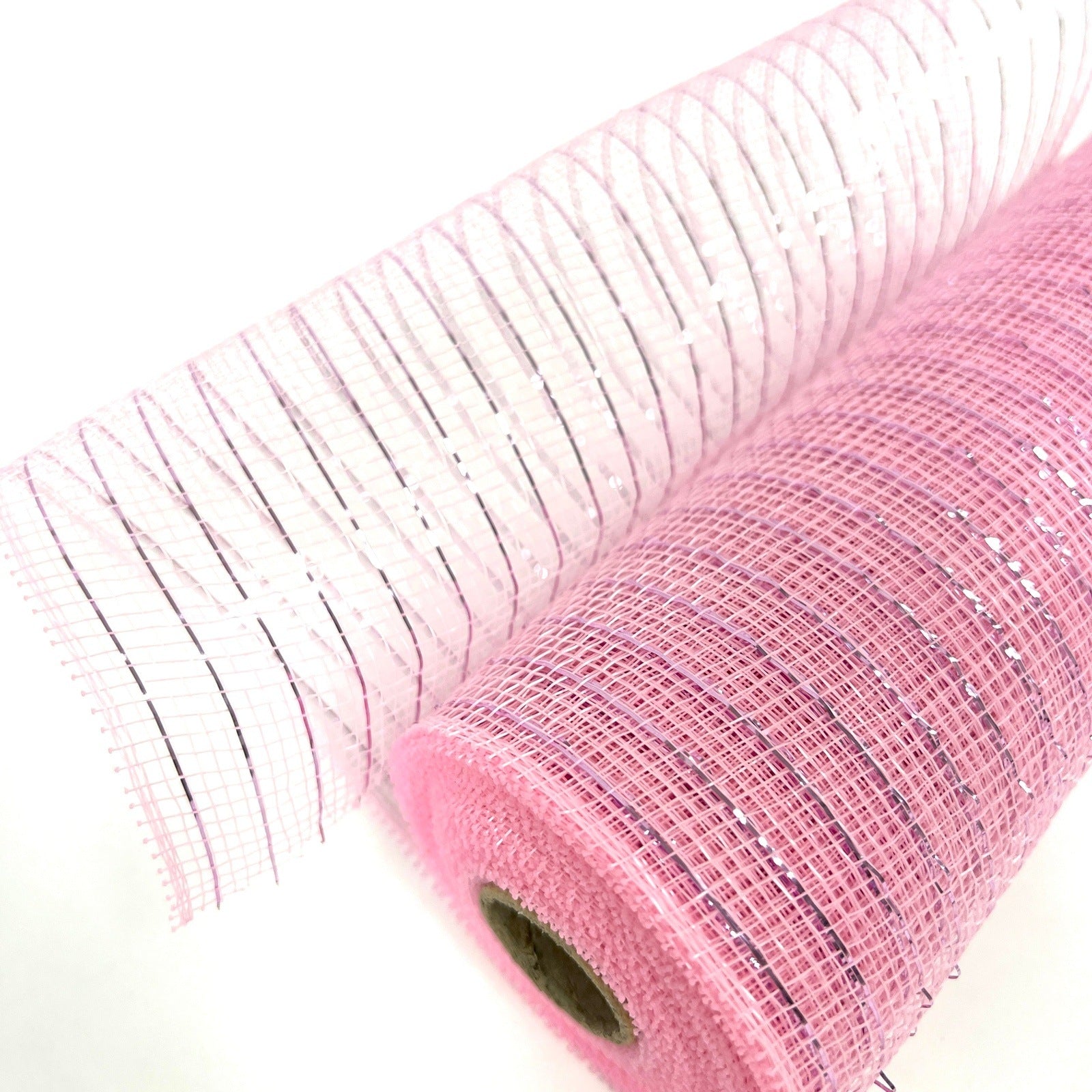 Light Pink - Deco Mesh Wrap Metallic Stripes - ( 10 Inch x 10 Yards ) BBCrafts.com