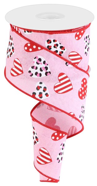 Light Pink Red Hot Pink White Black - Multi Leopard Hearts Ribbon - ( 2-1/2 Inch | 10 Yards ) BBCrafts.com