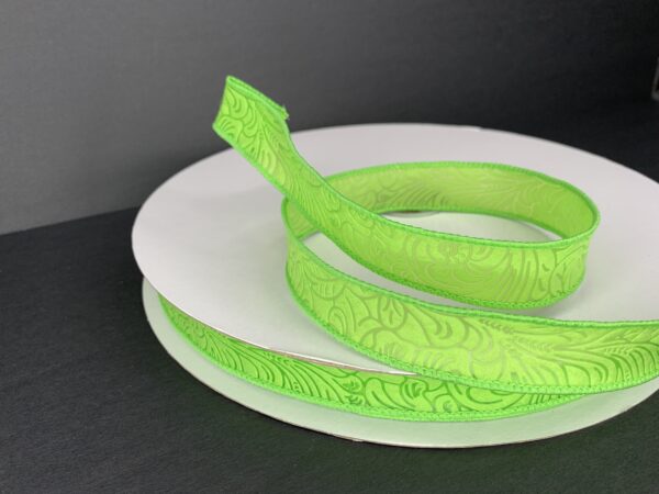 Lime Flower Embossed Wired Ribbon - 7/8 Inch x 50 Yards