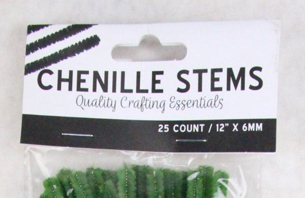 12 Inch L x 6mm - Moss Green Chenille Stems - 25Ea/Bag