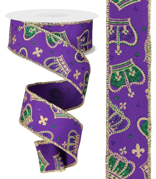 Mardi Gras - Crowns Ribbon - ( 1-1/2 Inch | 10 Yards ) BBCrafts.com