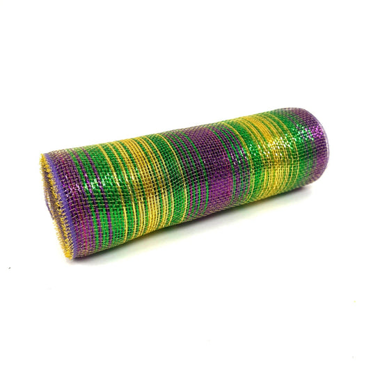 Mardi Gras Deco Mesh with Stripes - 10 Inch x 10 Yards BBCrafts.com