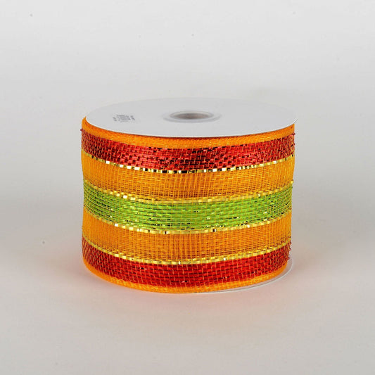 Mardi Gras - Laser Metallic Mesh Ribbon - ( 4 Inch x 25 Yards ) BBCrafts.com