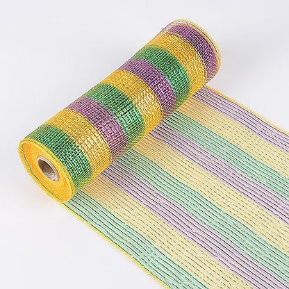 Mardi Gras - Poly Deco Mesh Wreath Material with Laser Mono Stripe - ( 10 Inch x 10 Yards ) BBCrafts.com