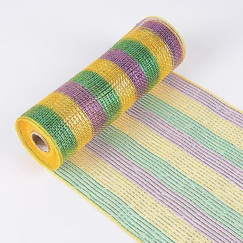 Mardi Gras - Poly Deco Mesh Wreath Material with Laser Mono Stripe - ( 10 Inch x 10 Yards ) BBCrafts.com