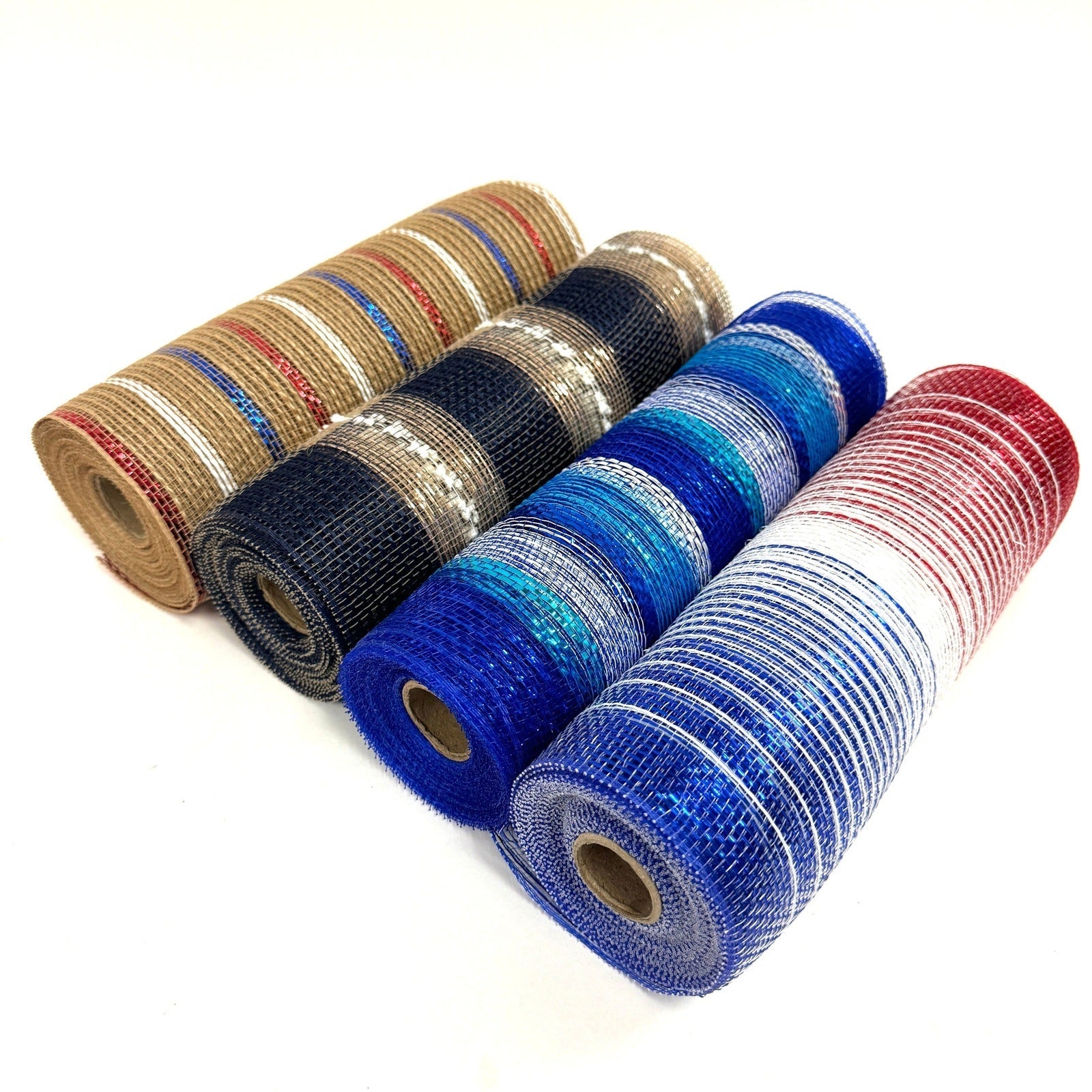 Metallic Striped Deco Mesh Set - Pack of 4 Rolls ( 10 Inch x 10 Yards ) Each BBCrafts.com